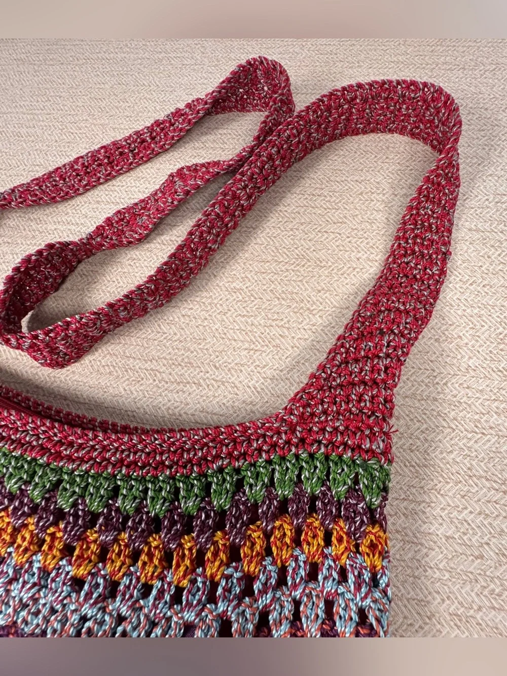 The Sak Originals Multicolor Knit Crochet Crossbody Hobo Bag Striped